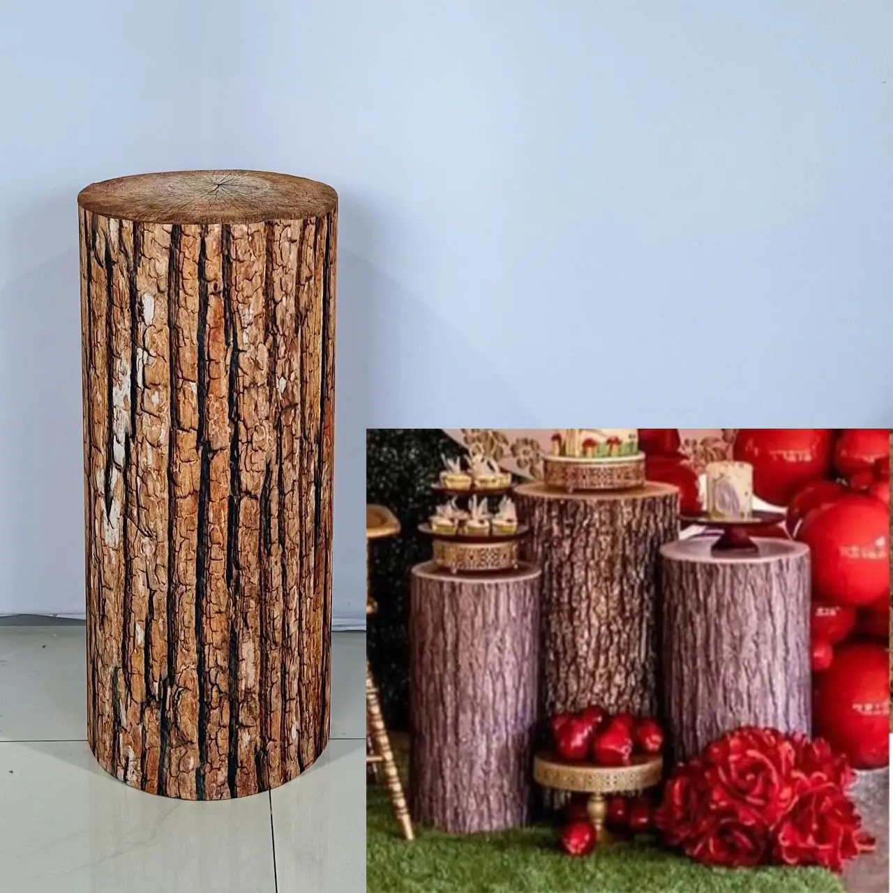 Brown Wood Grain Forest Theme Cylinder Cover for Boy or Girl Birthday Parties, Wedding and Baby Shower Decoration Props