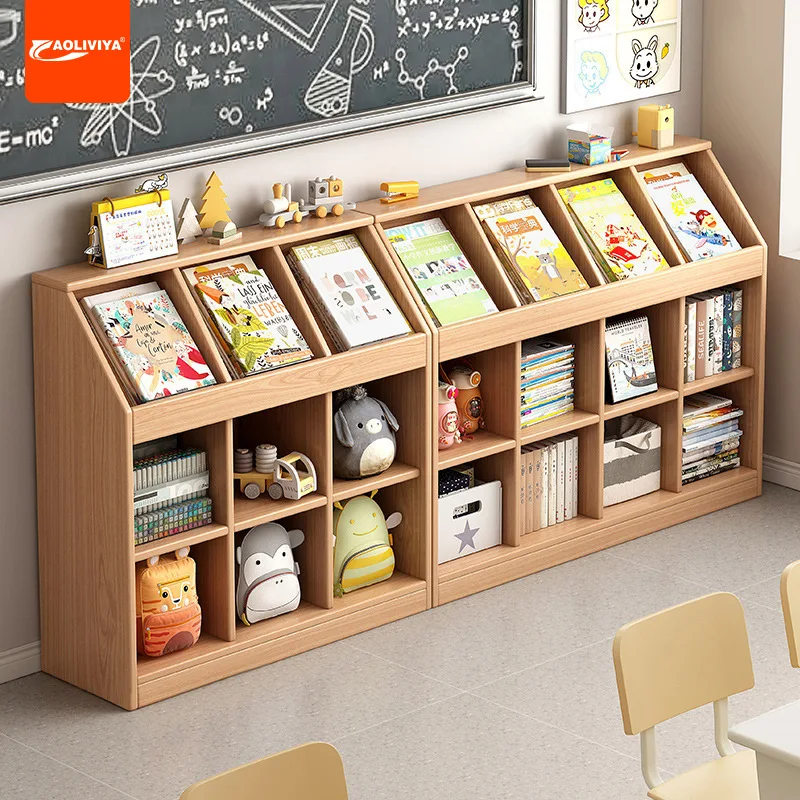 AOLIVIYA Solid Wood Bookshelf Shelf Floor-to-ceiling Low Cabinet Locker Storage Lattice Cabinet Classroom Bookcase Kindergarten