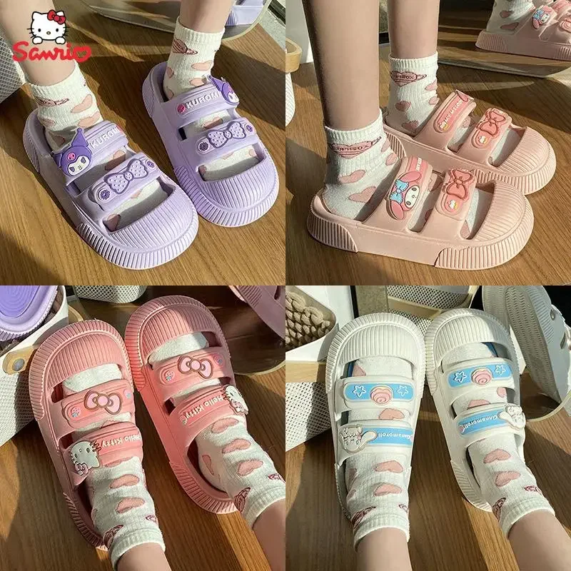 

Милые шлепанцы Sanrios Hello Kittys Cinnamoroll Kuromi летние милые Нескользящие шлепанцы для девочек с рисунком My Melody детские подарки