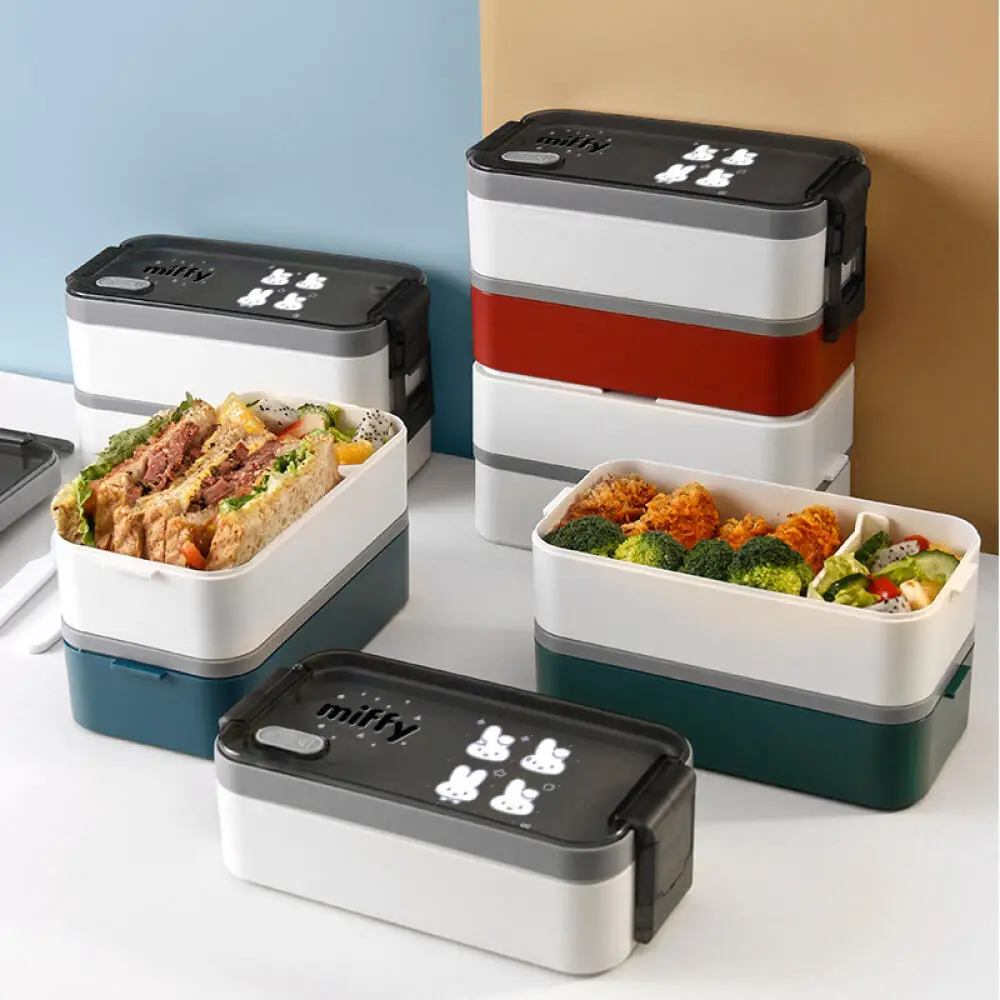 

Miffy Rabbit Cute and Simple Double Layer Lunch Box Can Be Put In The Microwave and Comes with A Fork and Spoon Lunch Box