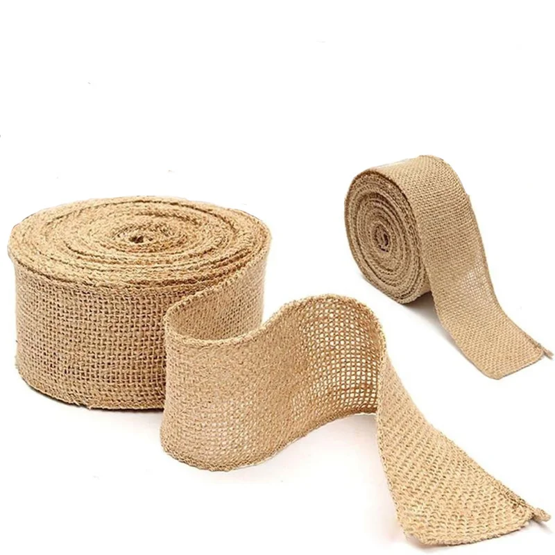 Natural Vintage Jute Ribbons Gift Bows Burlap DIY Wedding Sewing Clothing Christmas Jute Hemp Fabric Roll Crafts Decoration