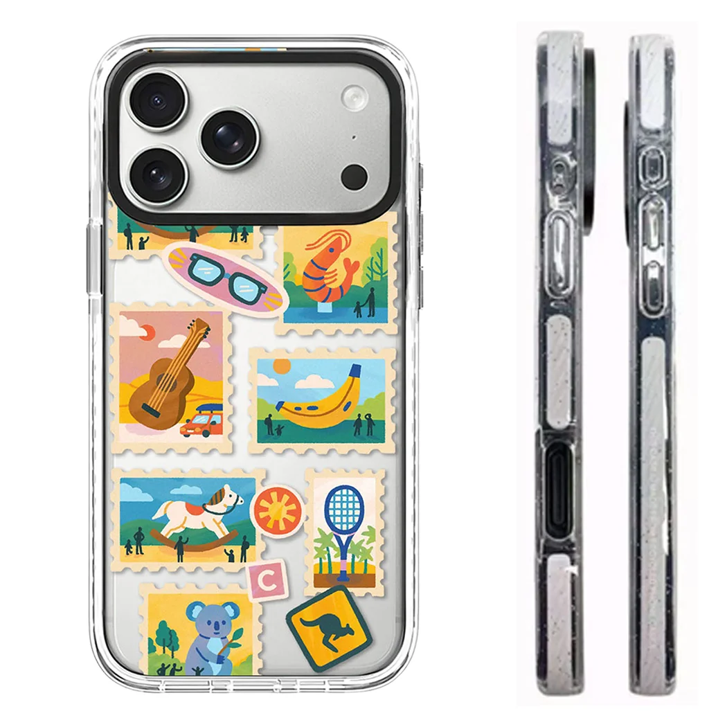 

Creative Animal Stamps 2.0 Acrylic Black White Border Phone Cover for IPhone 12 13 14 15 16 17 Pro Max Case for IPhone 17 Air