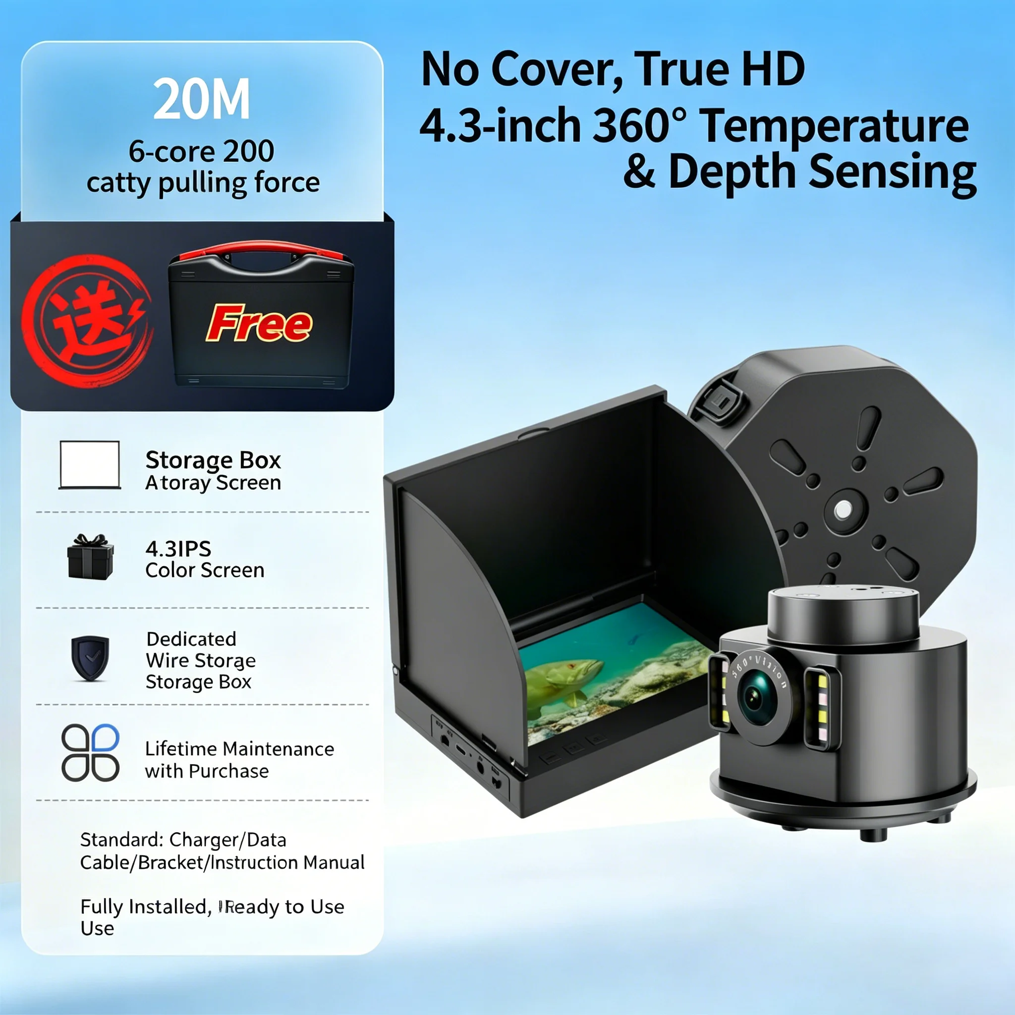 

4.3/5/5.5inch j360° Underwater Rotating Fish Finder, Panoramic Unshielded Visual Fishing HD Camera, Underwater Fish Viewer