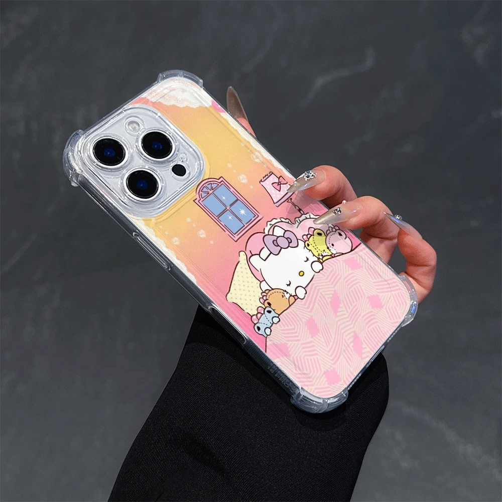 Funda de teléfono transparente Hellokitty para IPhone14 Pro IPhone 16/15/14/13/12/11/x/xs/xs Max Girl funda de teléfono suave Sanrio lindo para Iphone