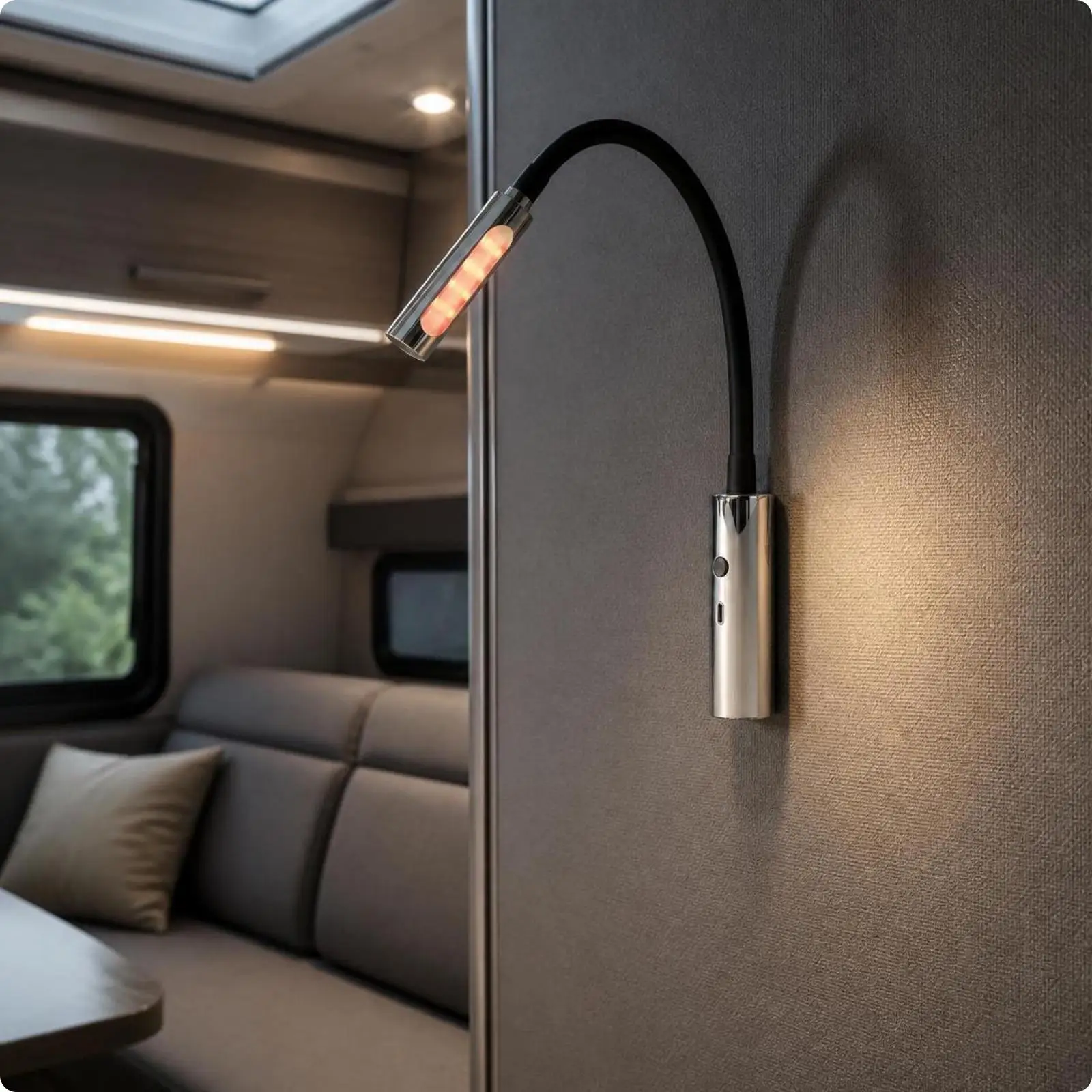 Dimmable Gooseneck Touch Light for RV Bedroom Reading Lamp with Flexible Arm and Charging Port Memory Function