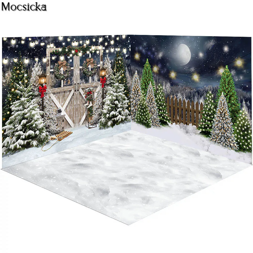 عيد الميلاد خلفية الصنوبر ليلة باب الحظيرة التصوير خلفية البلد الشتاء الثلوج التقطت الصور الاطفال صورة صور الدعائم الاستوديو