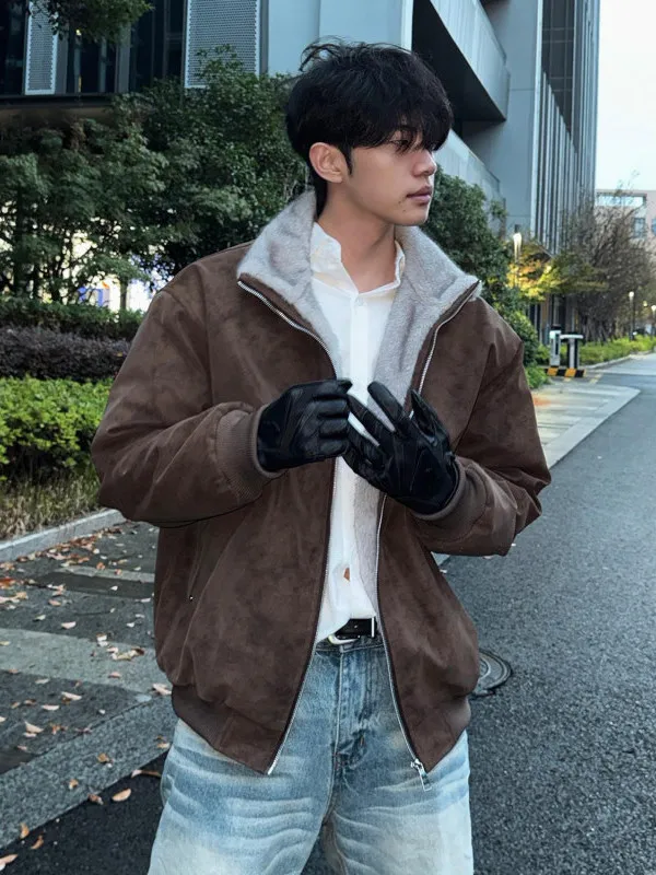 

Мужская коричневая куртка из искусственной кожи с мехом и хлопковой подкладкой, утепленная, для мотоциклистов, молодежная, теплая зимняя куртка на молнии