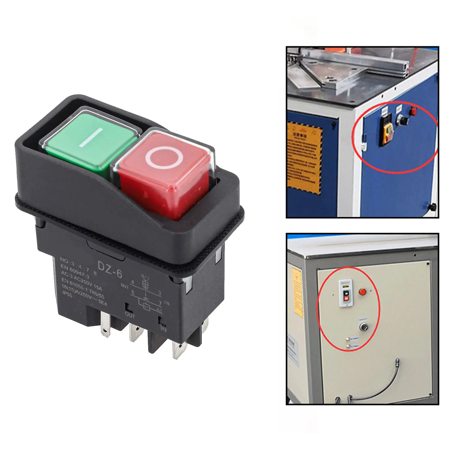 5Pin Electromagnetic Pushbutton Switch For DZ6 15A 250VAC With Overload Protection For Cement Mixer And For Grinding Machine
