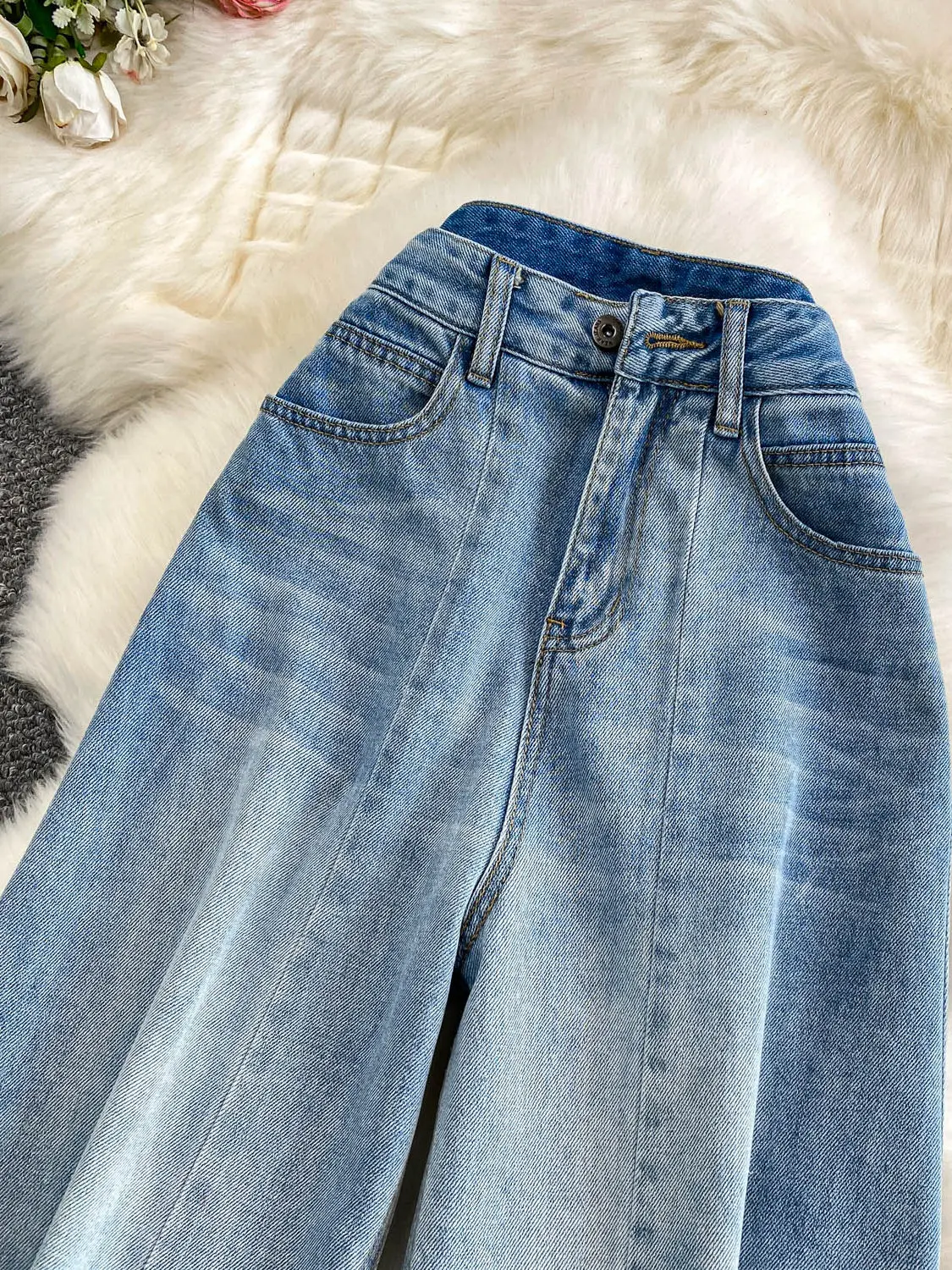 Retro American Waed Blue Jeans Pantaloni a gamba larga Donna Autunno Inverno Casual Allentato Dimagrante Piano-lunghezza Jeans a gamba dritta