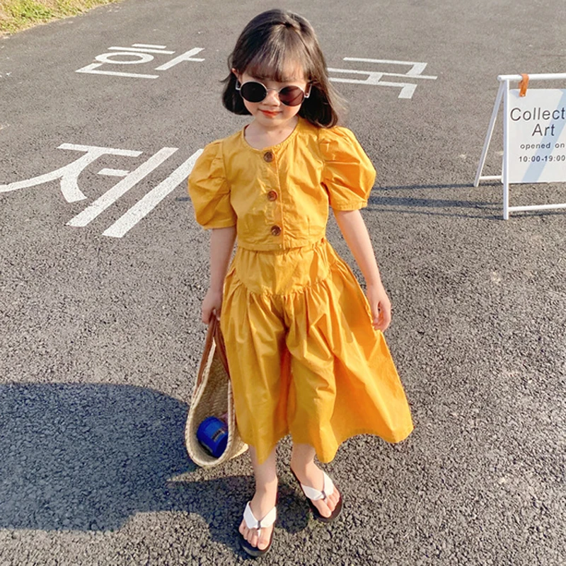 2022 Spring Summer New Children\'S Clothing Sets Girls Fashion Suits European American Style High-Waisted Tops And Wide-Leg Pants