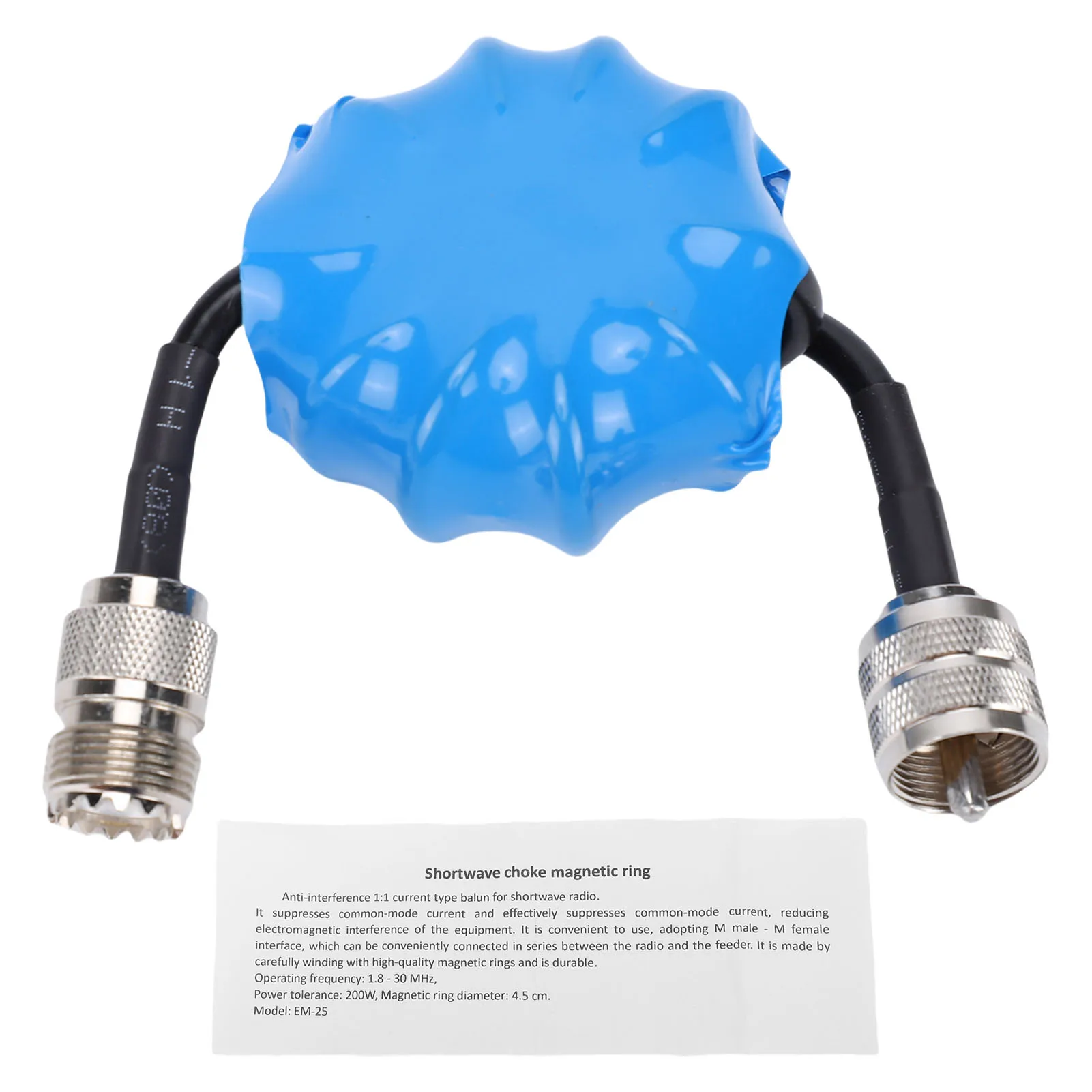 Shortwave Choke Magnetic Ring 200W 1.8-30MHz 1:1 Current Balun HF Common Mode Choke Coil with M Male to M Female Connector