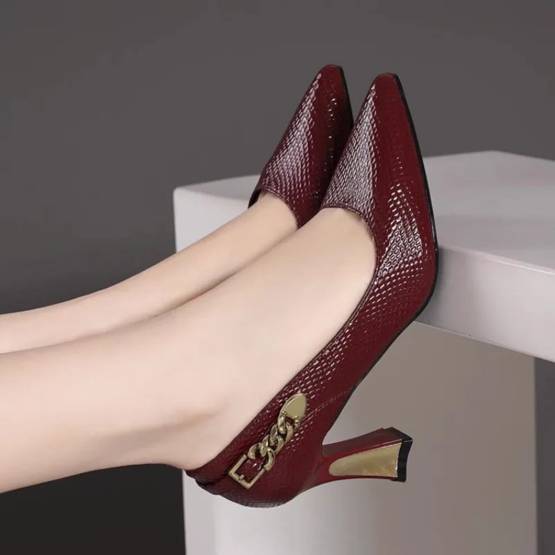 

Women's Patent Leather High Heels Shoes Sexy Pointed Dress Shoes Elegant High Heels for Office Female Shallow Mouth Single Shoes