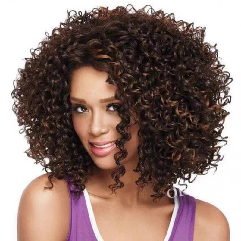 , European and American short curly for women, fluffy afro wigs with button net