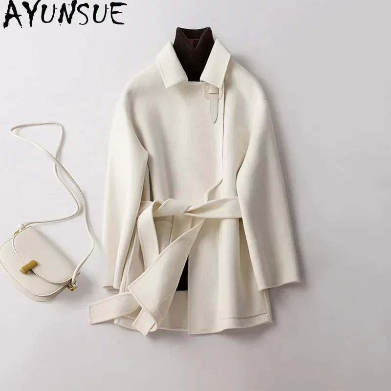 

Elegant AYUNSUE 100% Wool Jacket for Women Autumn Winter Fashion Double-sided Woolen Coat Female Mid-length Outerwears Abrigos