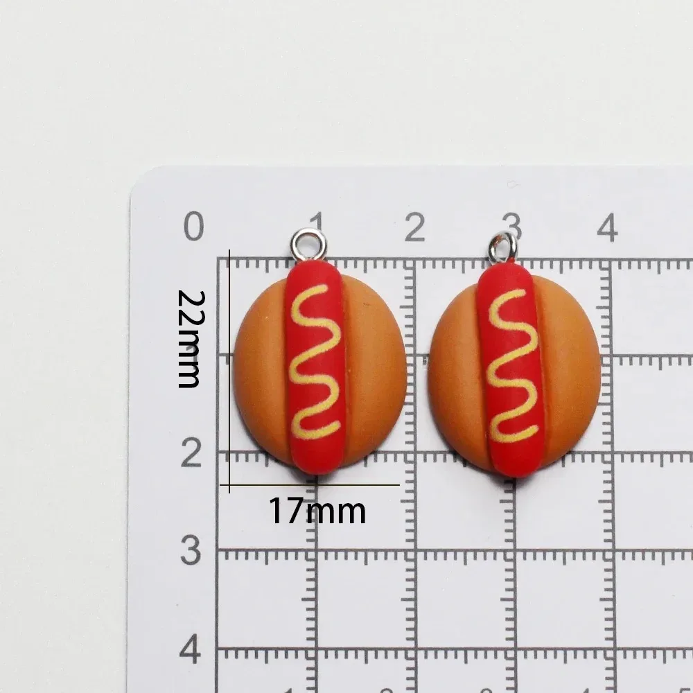 Mini Fake Food Resin Charms 10Pcs Ham Sausage Hot Dog Burger Pendants DIY Accessories For Earrings Necklaces Keychain Making view 4