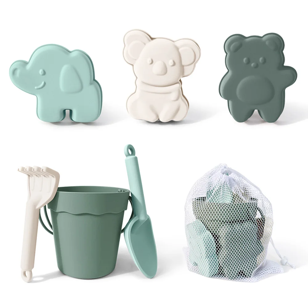 Food grade silicone non-toxic and environmentally friendly material beach bucket with shovel rake and cute pet toy accessories