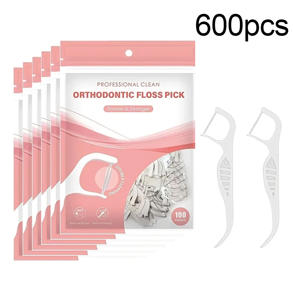 

Палочки для зубной нити, 600 шт. ортодонтические палочки для чистки зубов, пластиковые зубочистки с двойными рисунками, семейный набор