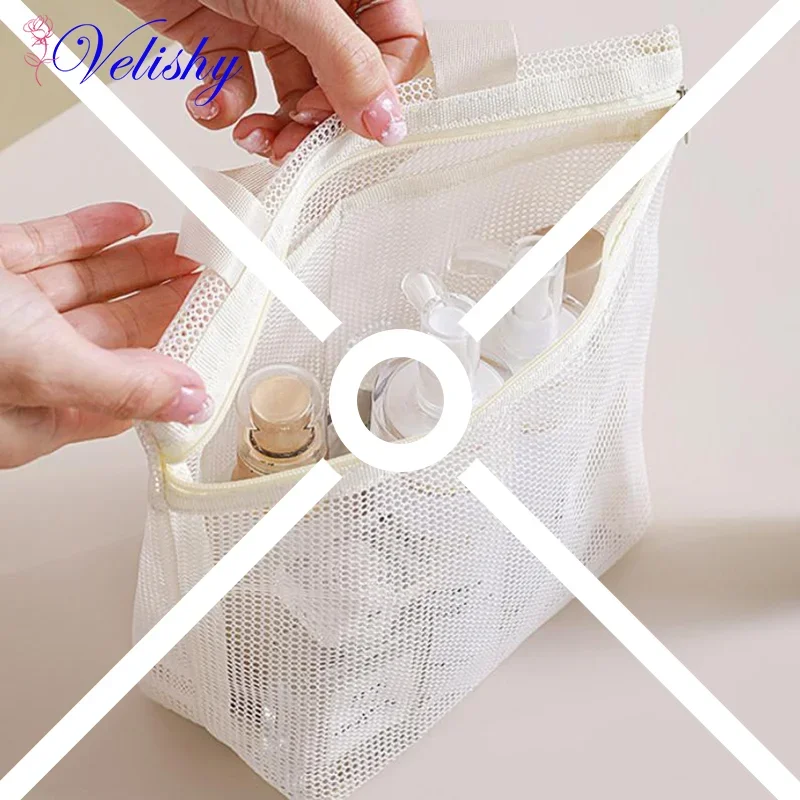 Mesh Makeup Toiletry Storage Bags Handbags Portable Travel Washing Body Shower Tools Organizer Hanging Cosmetic Organizer Pouch