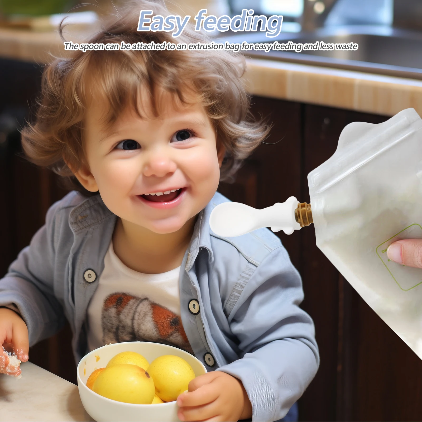 

4pcs Silicone Baby Bag Spoon Set Attachable Food Pouch Spoons Detachable Easy Cleaning Cute Design Infant Feeding Supplies