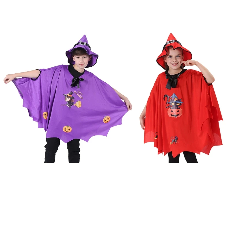 

N80C Wizard Witch Cloak Cape Robe with Pointed Hat Girl Boys Cosplay Dress for Ja