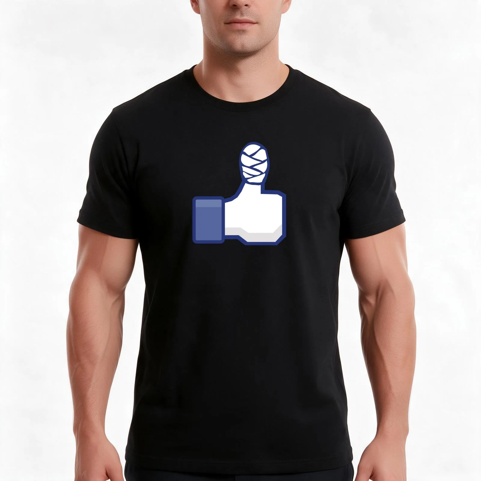 thumbs up, like, facebook, like it, bandage wrapped around an injured finger T-Shirt, Summer Casual Cotton Tee, Unisex Men Women