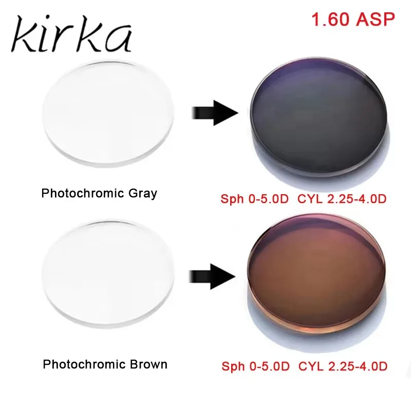 Kirka 1.60 HMC Prescription Photochromic Lenses Transition Grey/brown Lenses Optical Clear Anti Glare Myopia Sunglasses Lens