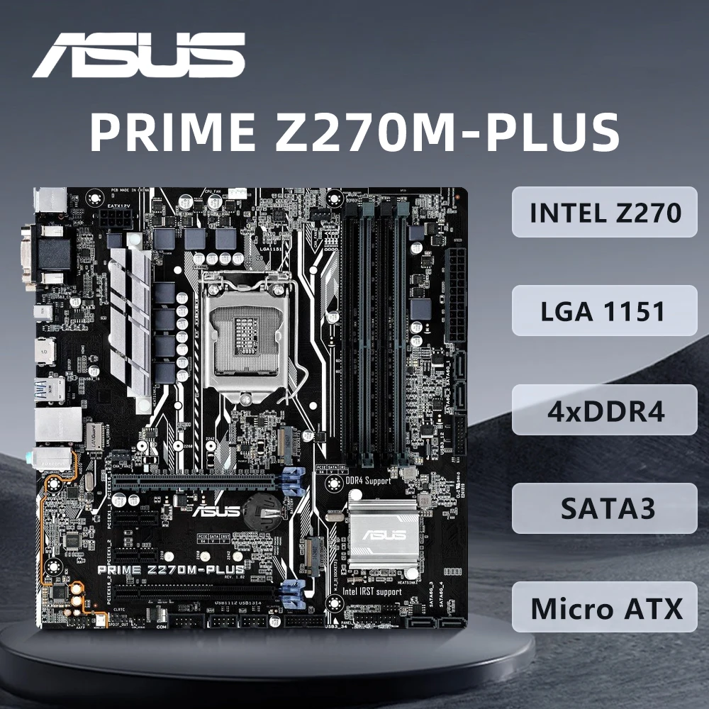 

ASUS PRIME Z270M-PLUS Motherboard Support i5-6500 7600K i7-6700K 7700K i3-6300 CPU 4xDDR4 3200MHz HDMI M.2 Z270 mATX Mainboard
