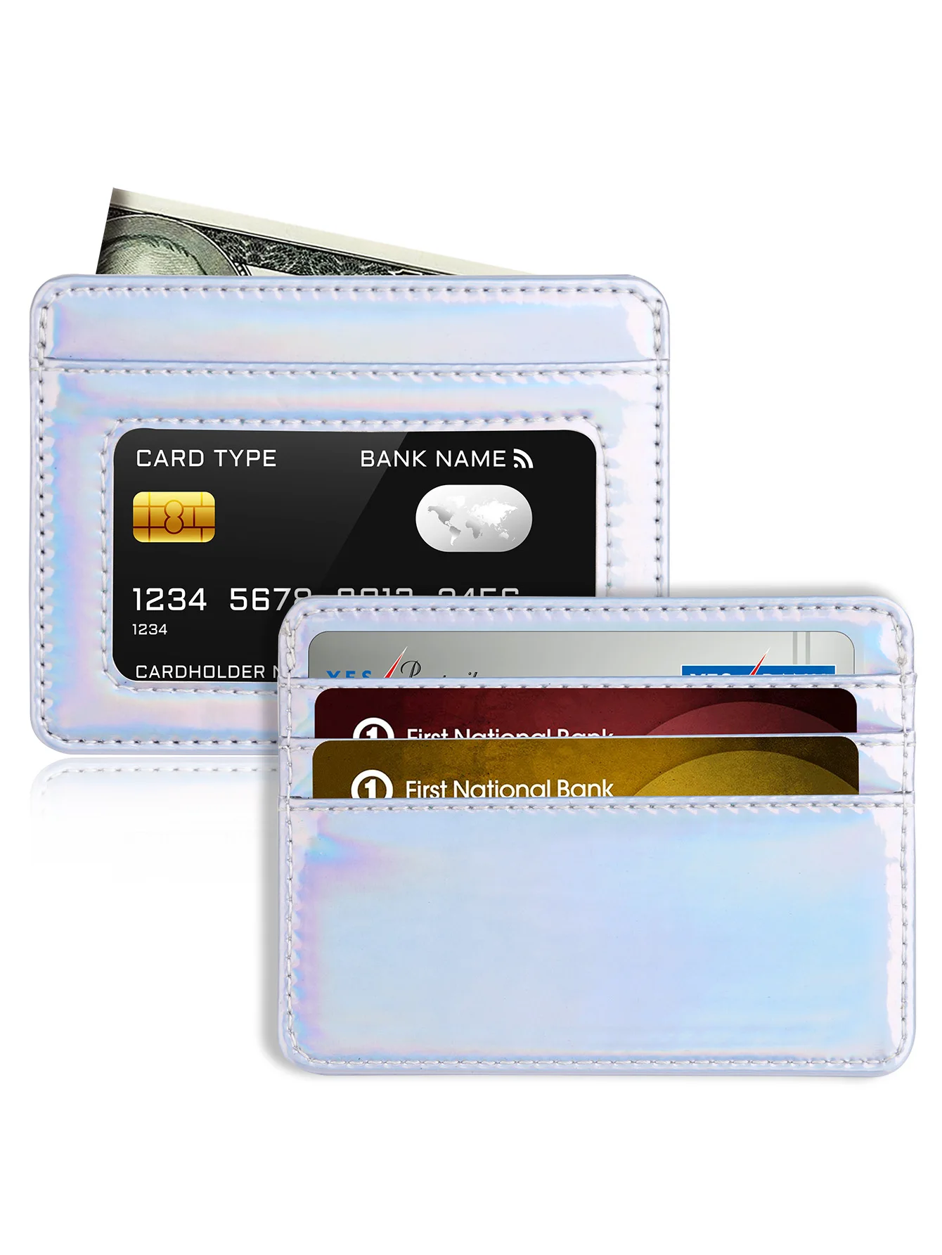 RFID Blocking Credit Card Holder Wallet for Women Men, Slim Minimalist Front Pocket Wallet with Laser Colors