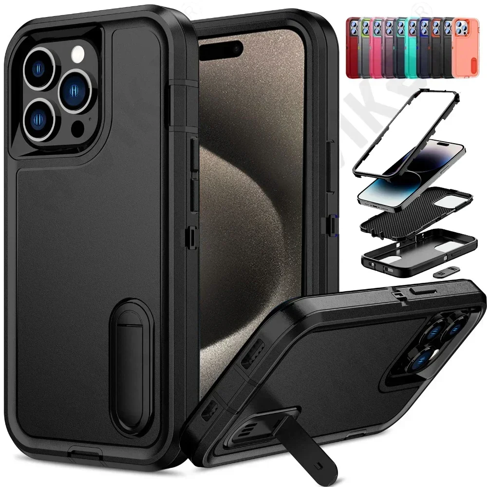 

Case For iPhone 16 11 13 12 14 15 Pro Max XS XR 8 Plus Heavy Duty Shockproof Anti-Scratch Rugged Protective with Kickstand Cover