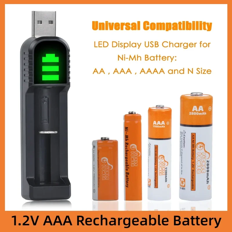 topAAA Ni-MH Rechargeable Battery 1.2V with USB Charger for Stylus Pen Toys Devices, USB Charger for AAAA Size