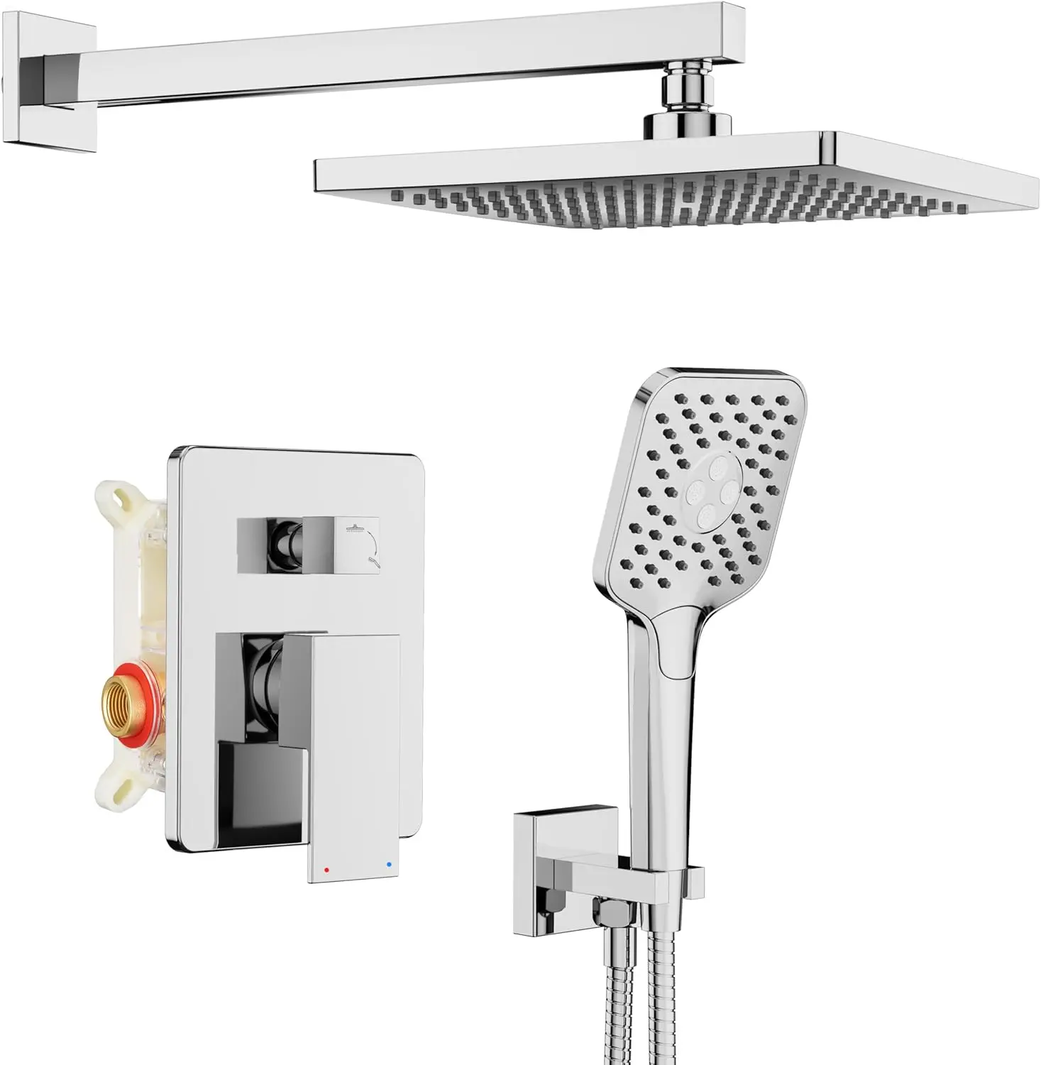 

Shower System with High-Pressure Rain & Handheld Shower, 2-Way Valve, Chrome