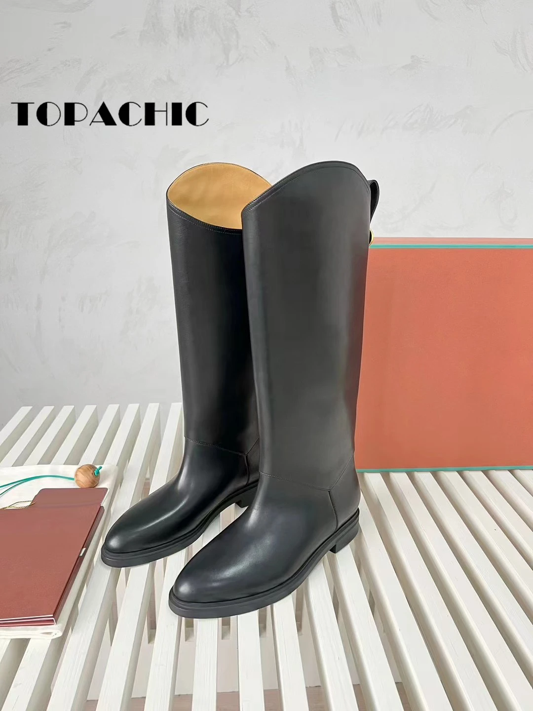 11.14 TOPACHIC Women\'s Riding Boots Street Fashion Irregular Genuine Leather Rubber Outsole Equestrian Boots