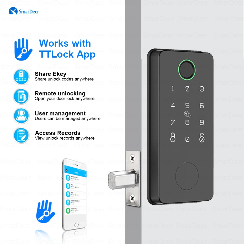 SmarDeer Electronic Door Lock with Alexa and Google Voice unlock Fingerprint Deadbolt lock with Keyless entry