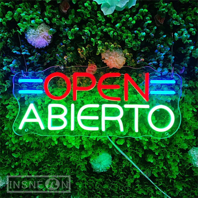 Open Abierto LED Neon Sign Spanish Neon Signs for Coffee Shop Studio Room Wall Decor Disco Club Bar Restaurant Neon Sign Lights