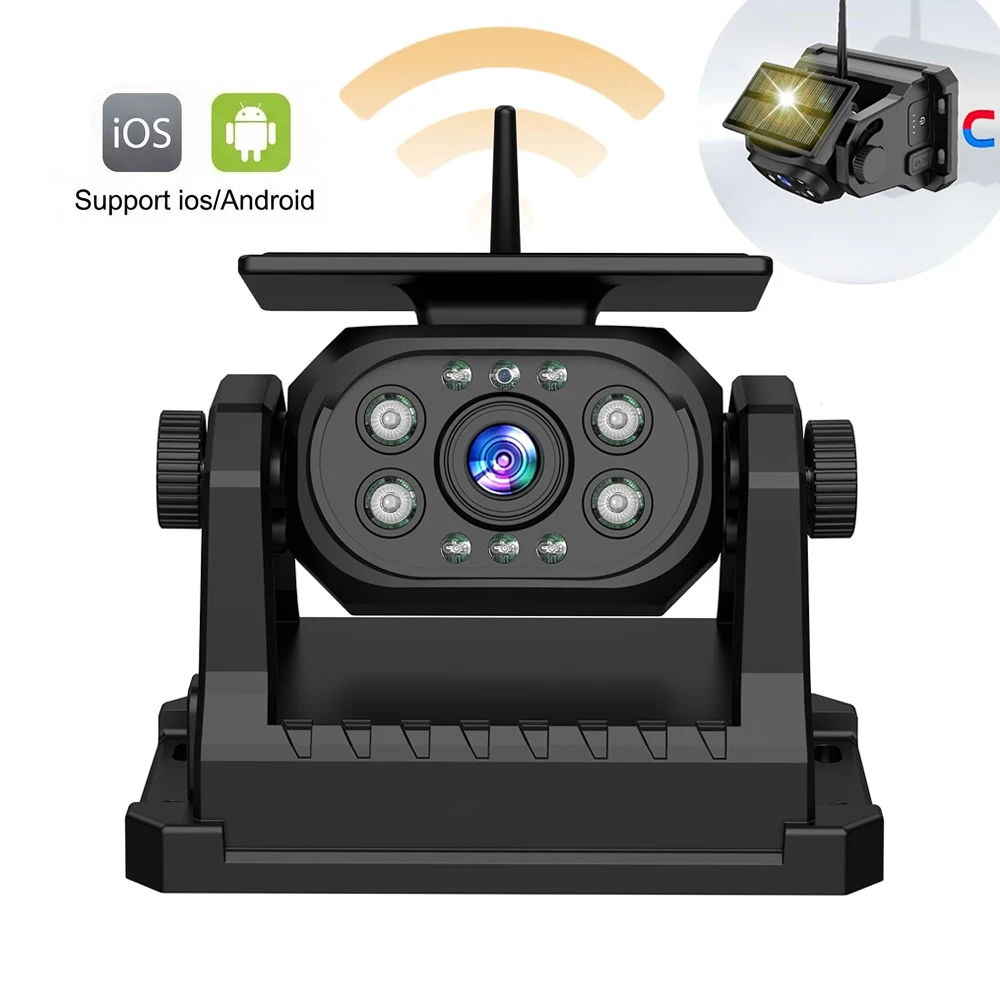 Solar Magnetic WiFi Wireless Backup Camera 1080P Night Vision 9600mAh Rear View Reverse Cam for Trailer RV Truck Car iOS Android