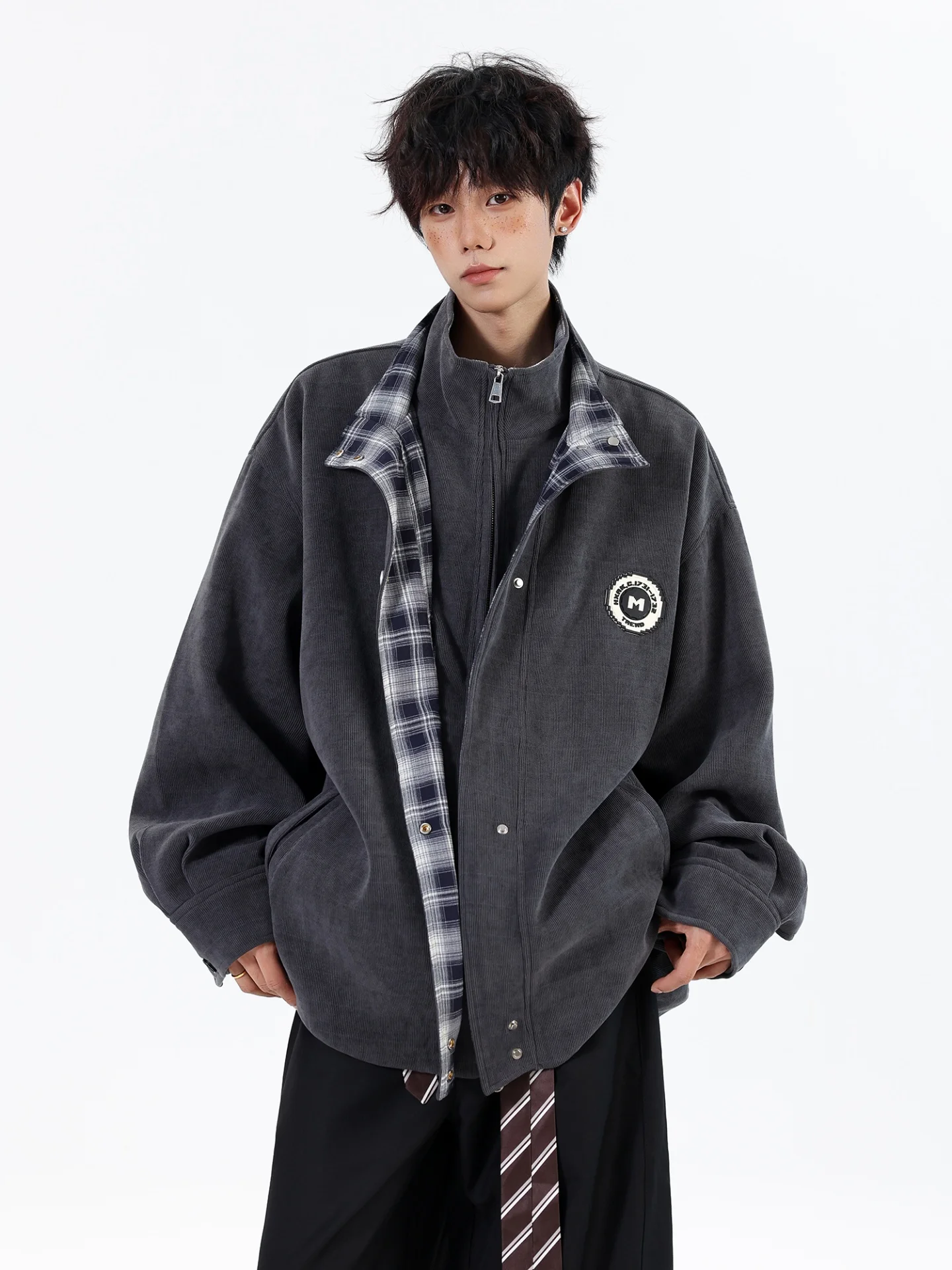 

Corduroy Fake Two-Piece Jaet Men's Autumn Winter Casual High-End Feeling American Sle Trendy Brand Large Size Clothes