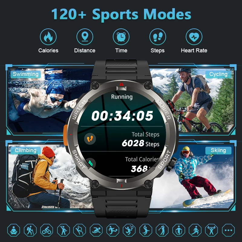 SOPZTENI W50 Pro ساعة ذكية خارجية مع مصباح يدوي 960 مللي أمبير عمر بطارية كبير بلوتوث دعوة ساعات رياضية للرجال والنساء هدايا #5