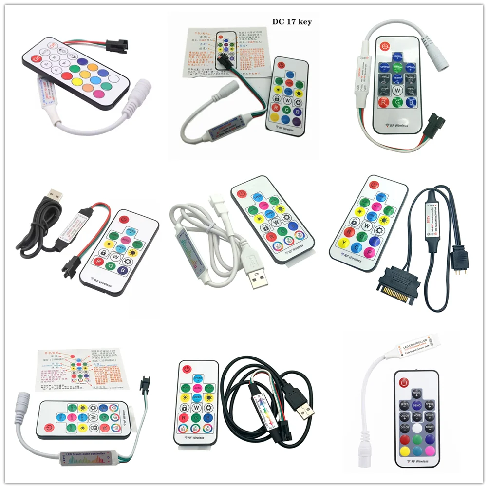 WS2811 WS2812B Led Pixels Strip Light Controller WS2812 USB/DC MINI 3Keys RF 14/17/21Keys Led Tape Remote Controller DC5-24V