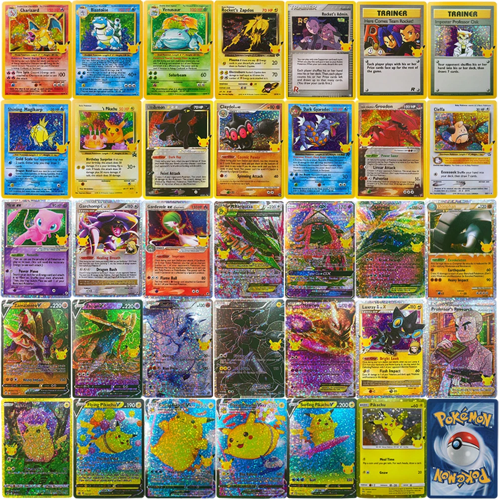 

Pokemon 25Th Anniversary Flash Cards DIY V Max PTCG Pikachu Charizard Trainer Battle Game Anime Rare Collection Cards Gift Toys