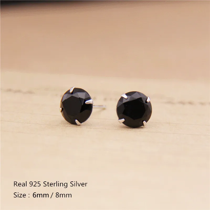 Buyee 925 Sterling Silver Stud Earring 8MM Moissanite Black Stone Round Earring for Woman Man Fashion Party Fine Jewelry Earring