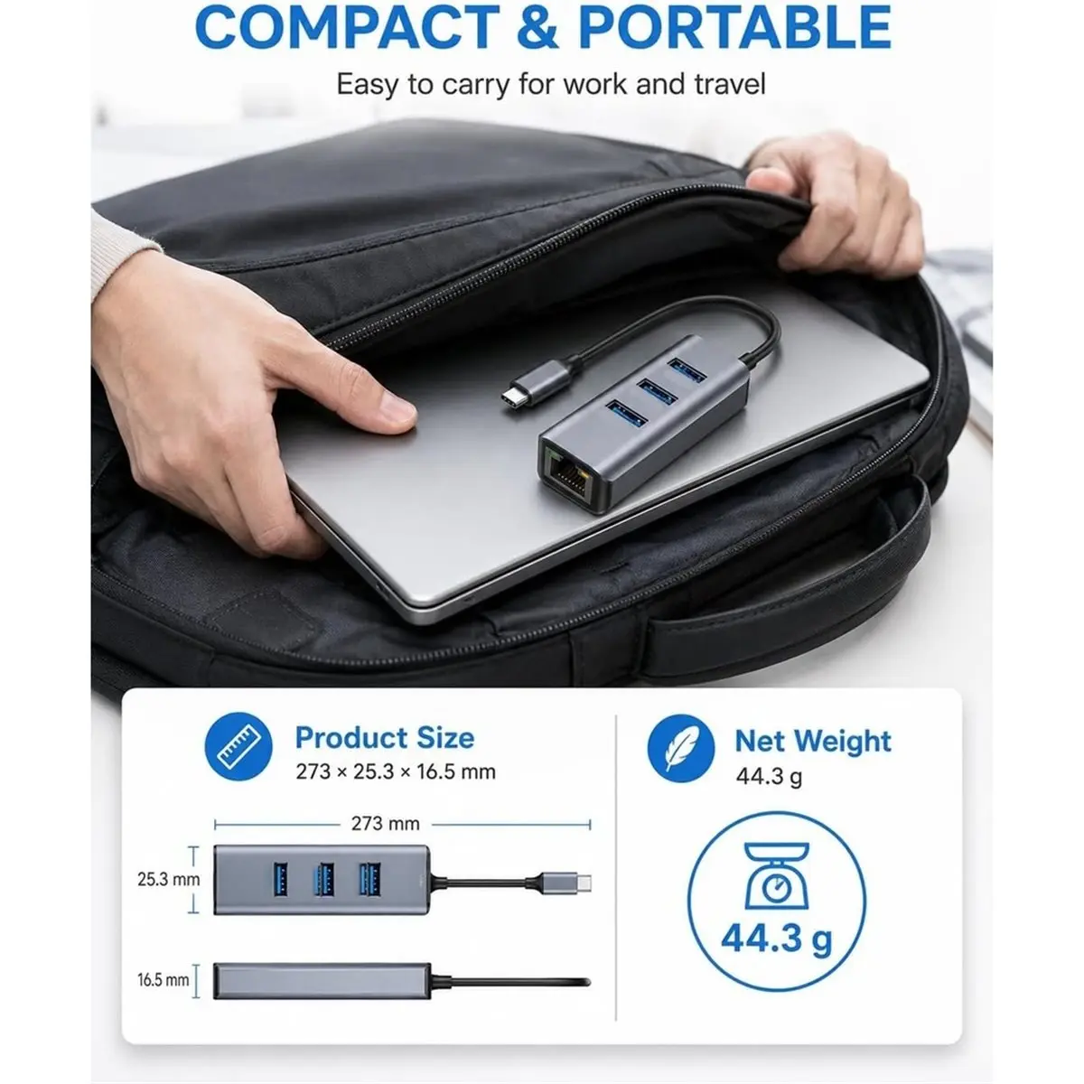 4in1 TYPE C Hub with Gigabit Ethernet Adapter, 3 USB 3.0 Ports, Plug-and-Play RJ45 Network Adapter for Laptop Cell Phone