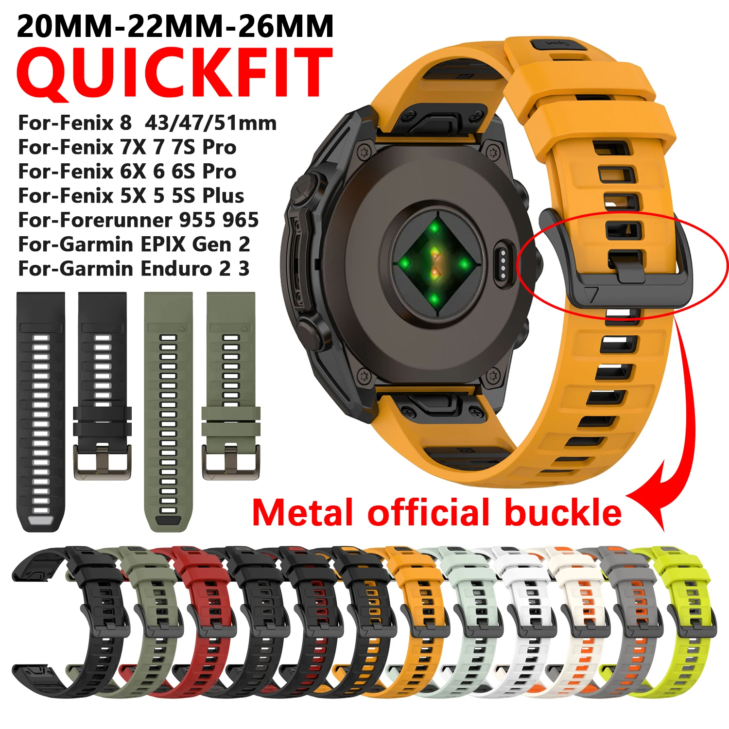 Quickfit 20 22 26mm fenix 8 pulseira de relógio para garmin fenix e 8 47/51/43mm 7 7x 6 6x pro epix gen2 enduro2 3 pulseira de silicone