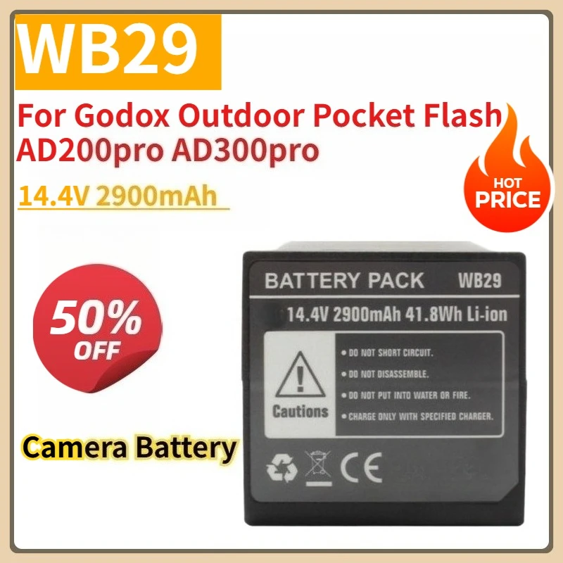 

New Camera Battery WB29 14.4V 2900mAh For Godox Outdoor Pocket Flash AD200pro AD300pro AD200 Speedlite Flashgun