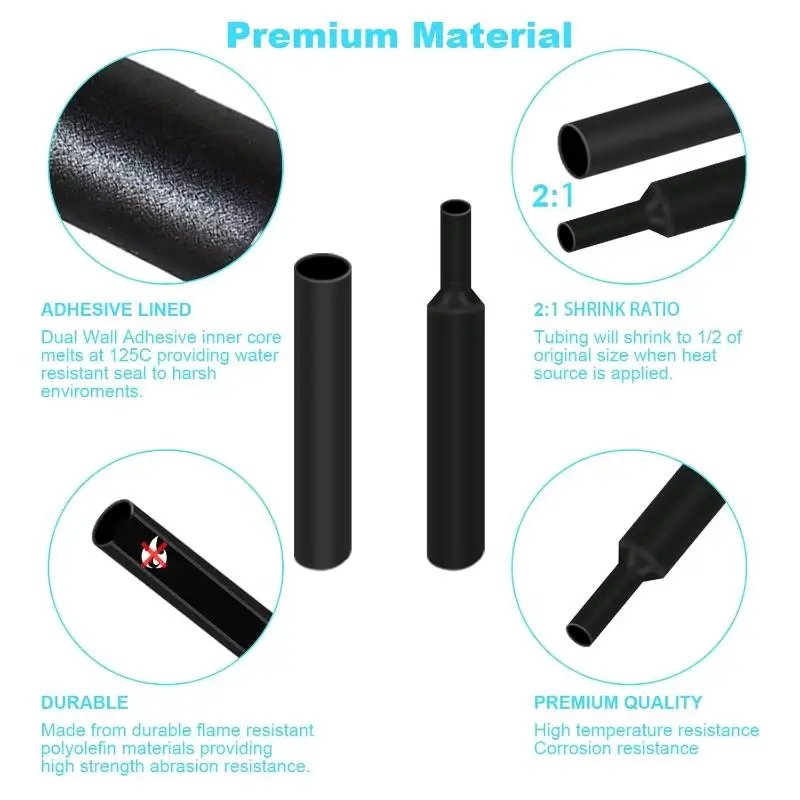 127Pcs Heat Shrink Tubing Set Multiple Sizes Electrical Wire Cable Insulation Protection Wrap for Motorcycle Wiring Repair