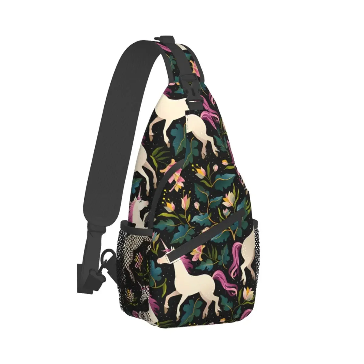 

Foral Animal Crossbody Bag Sports Dancing Unicorns In The Garden Chest Bag Unisex Women Man Fashion Shoulder Backpacks Travel
