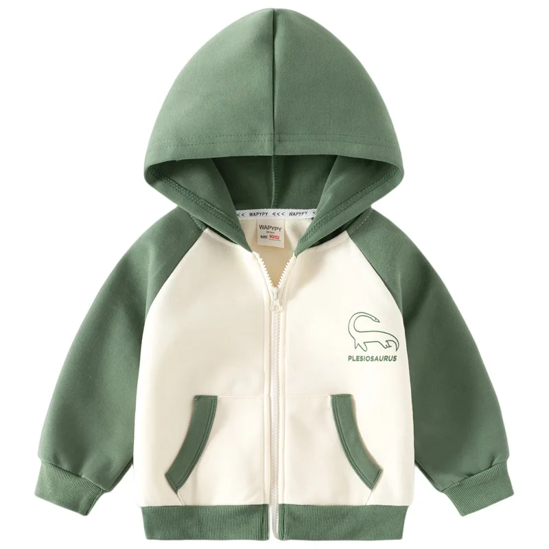 

Baby Boys Spring Autumn Fashion Jacket Coat Sportswear Kids Cartoon Dinosaur Zipper Hooded Hoodies Jackets Casual Clothing