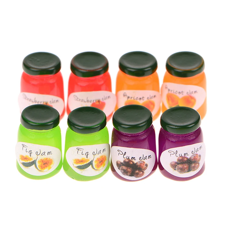 8Pcs/set Random Dollhouse Miniature Jams 1/12 Mini Kitchen Jams Doll House Decor Accessories