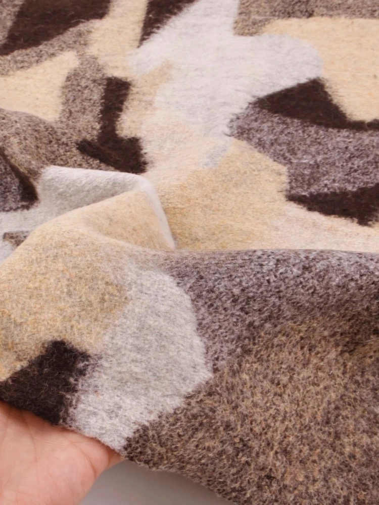 

Brown Soft Slightly Elastic Woolen Fabric for Geometric Pattern Knitting Coat Overcoat Cloth By The Meter Diy Sewing Material
