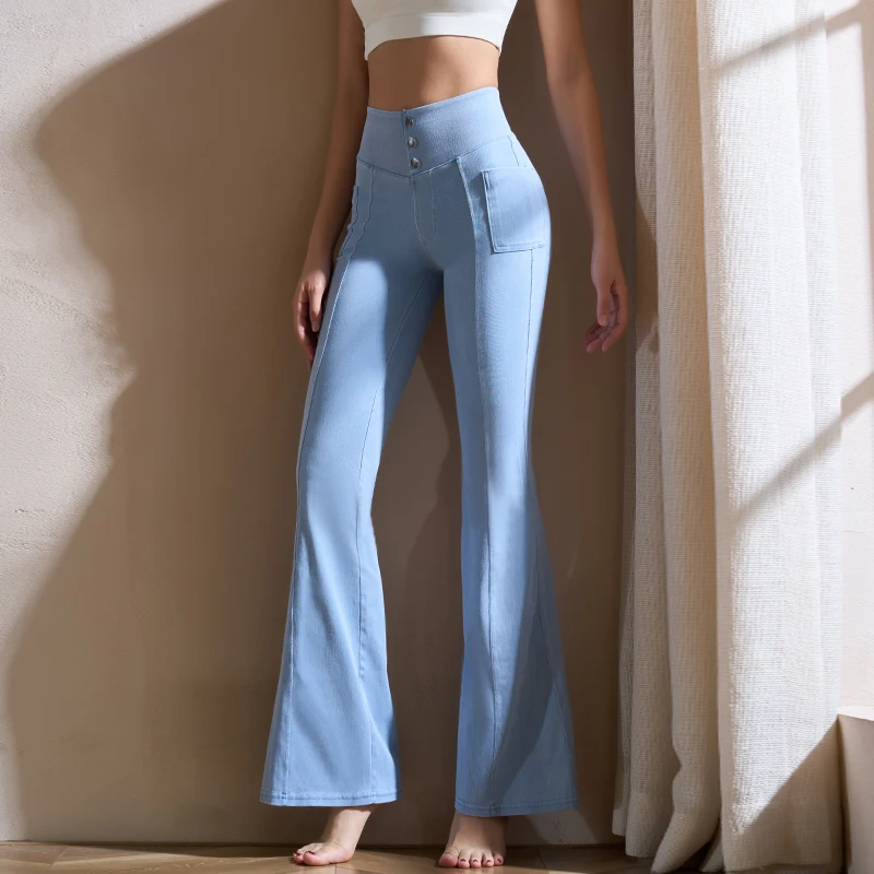 

Yuyu Women's Wide Leg Yoga Pants Denim Sport Fitn Tummy Control Butt Lifting Qui Dry Moisture ng High Waist