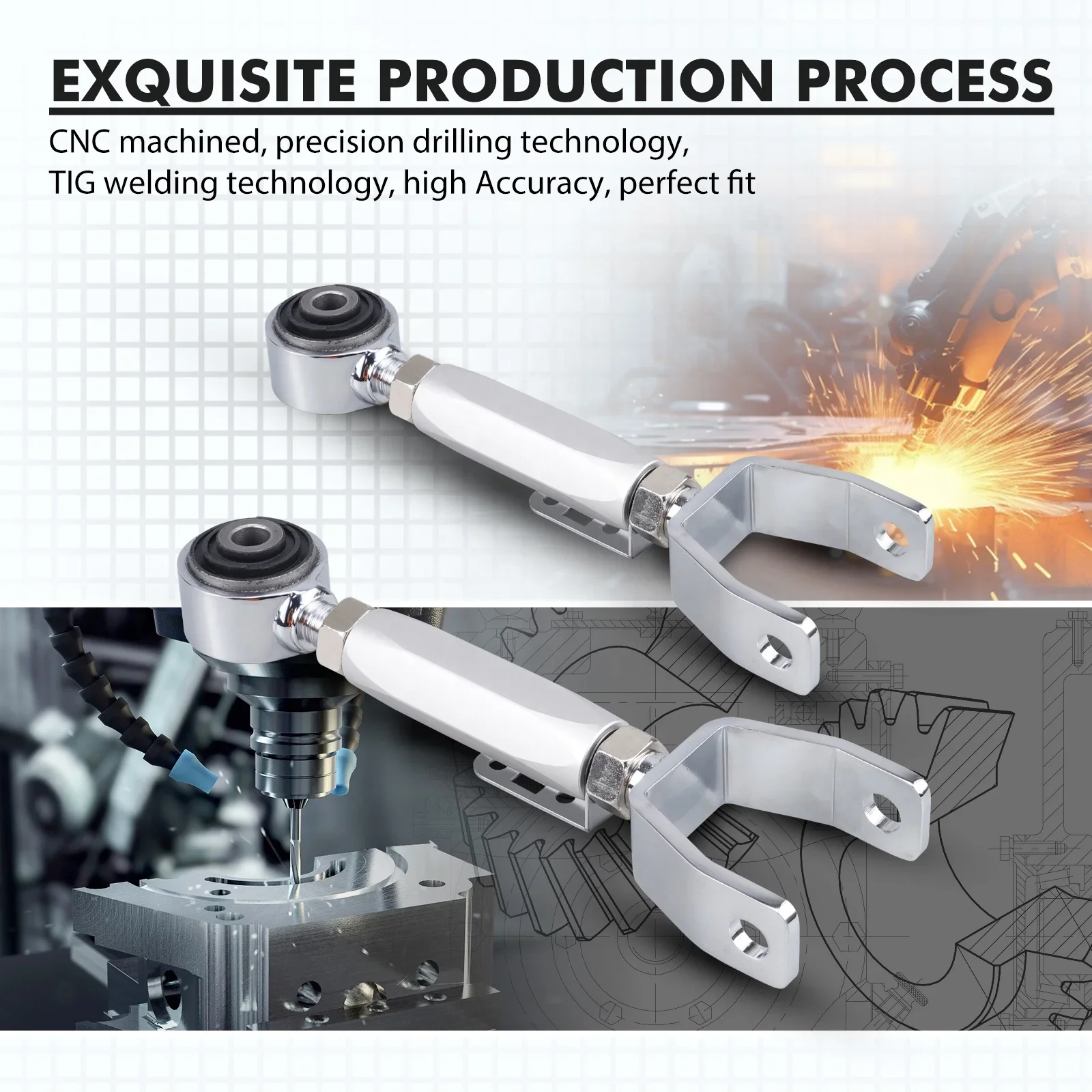 BEVINSEE Set di bracci di controllo camber posteriore superiore in alluminio per Tesla Model 3 e Y RWD e AWD 2017 2018 2019-2023